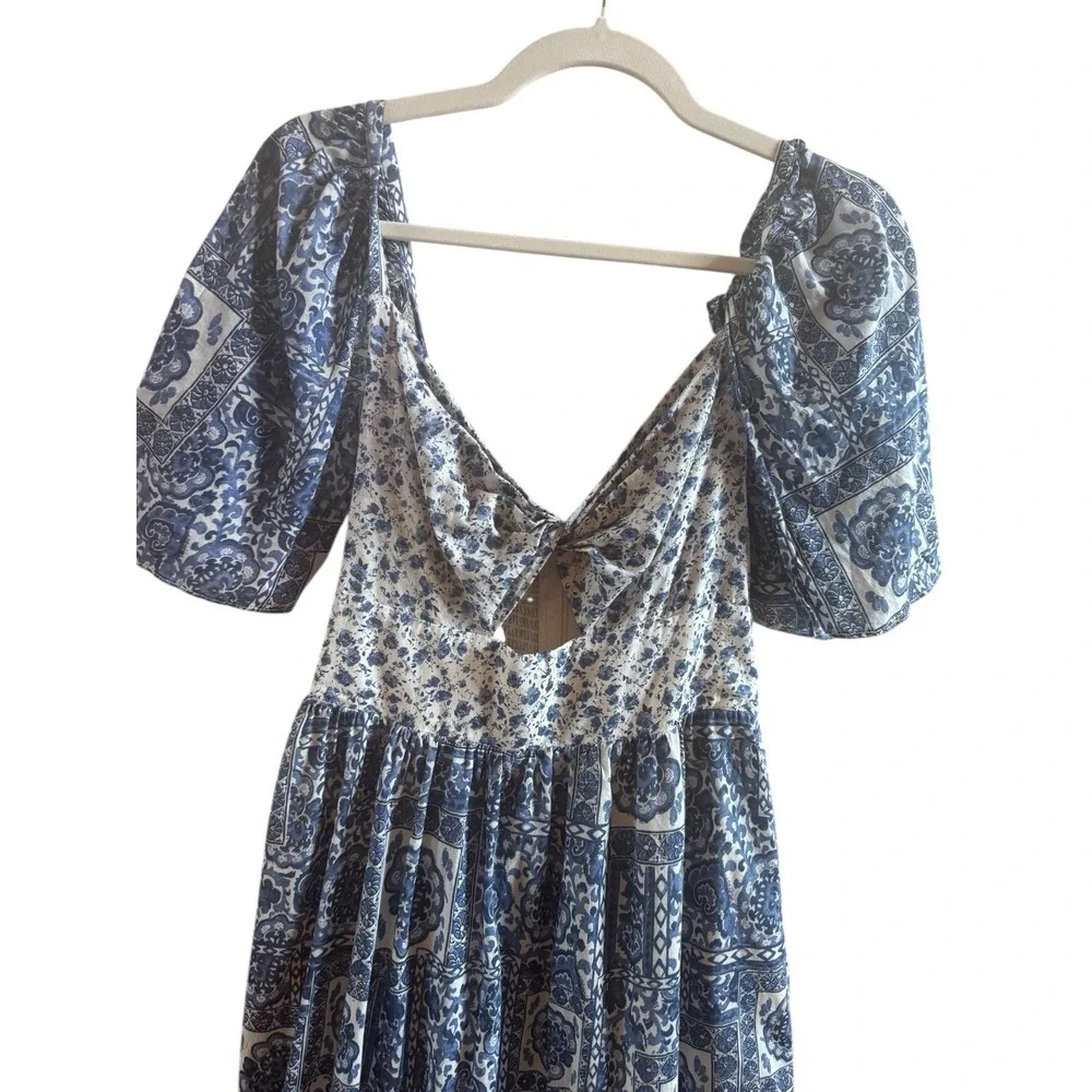AbercrombieFitch Blue White Tiered Maxi Dress MediumTall Twist Front Cottagecore